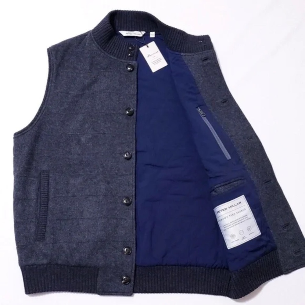 NEW $448 Peter Millar Crown Merino Wool Button Down Mens Large Grey Iron Vest